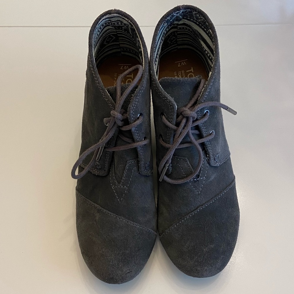 TOMS Dark Grey Suede Wedges